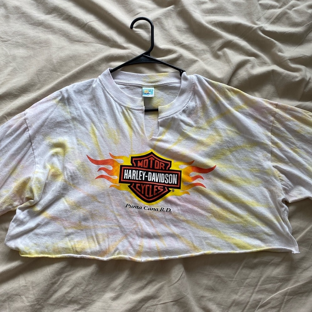 Tie dye Harley Davidson cropped tshirt